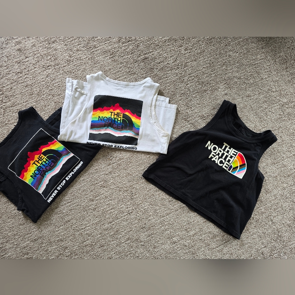 The North Face Black and White Rainbow Tank Tops